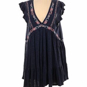 Free People Navy Blue Embroidered Dress